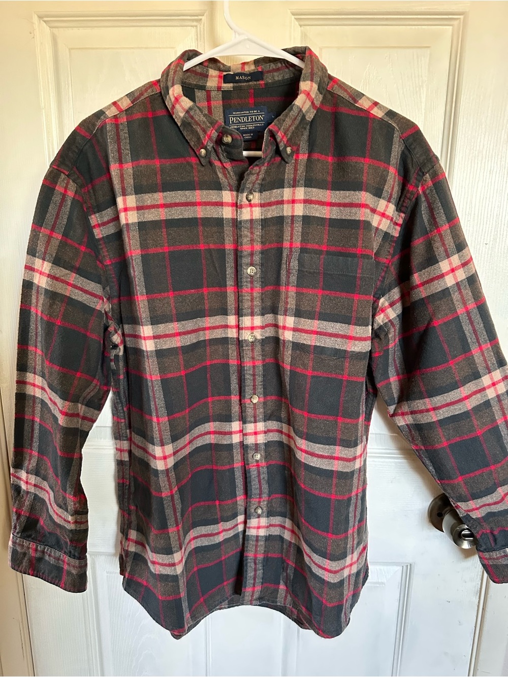 Pendleton Red and Gray Plaid Men's Button-Up Shirt flannel
